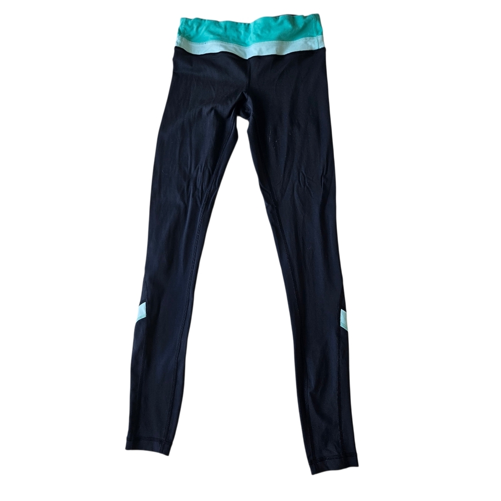 Lululemon Run Inspire Women's Size 4 Crop Leggings Black & Aqua Stripe